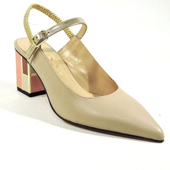 ALESSANDRO DI MARIA 🇮🇹 WOMEN BEIGE LEATHER SUMMER SANDALS - Picture 3 of 8